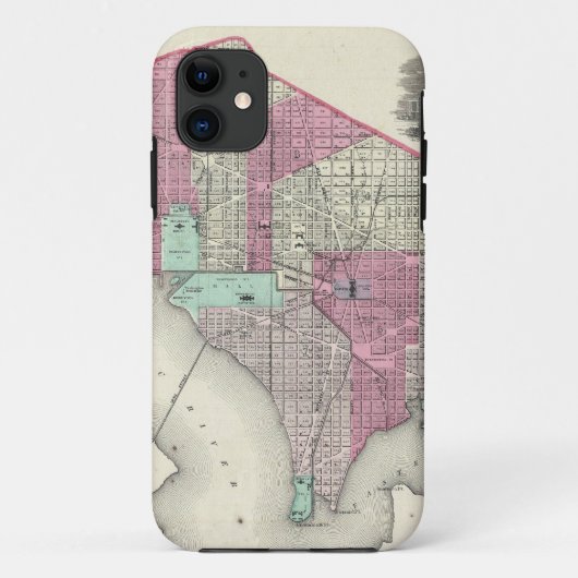 Washington D.C. (1866年)のヴィンテージの地図 Case-Mate iPhoneケース (裏面)