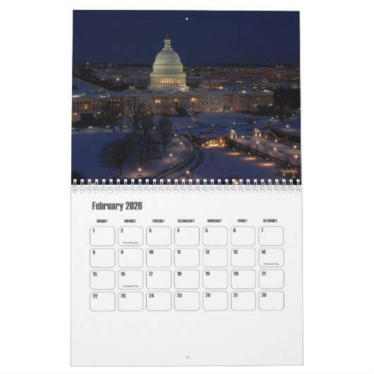Washington, D.C.-USA Calendar カレンダー (2月 2026)