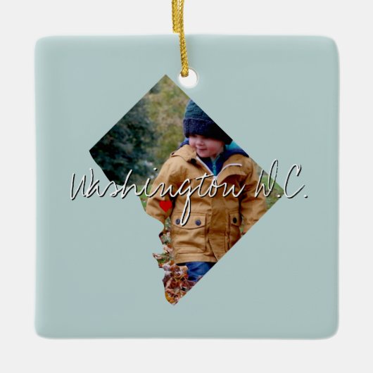 Washington DC州写真の挿入と町名 セラミックオーナメント (正面)