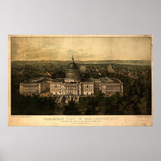 Washington DC 1857 Antique Panoramic Map ポスター (正面)