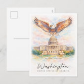 Washington DC Capitol Hill Watercolor | USA シーズンポストカード (正面/裏面)