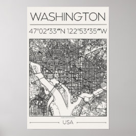 Washington DC Charcoal City Map Poster ModernUrban ポスター