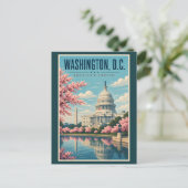 Washington DC Cherry Blossoms Illustration Travel ポストカード (スタンド正面)