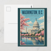 Washington DC Cherry Blossoms Illustration Travel ポストカード (正面/裏面)