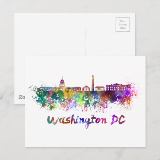 Washington DC skyline in watercolor ポストカード (正面/裏面)