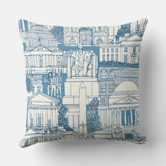 Washington DC toile blue クッション (裏面)