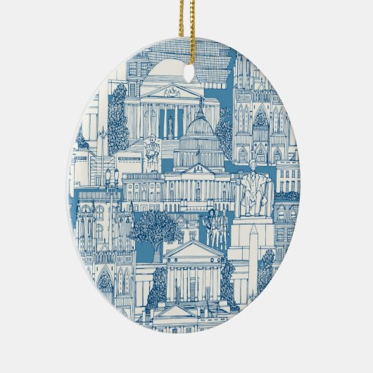 Washington DC toile blue セラミックオーナメント (右)