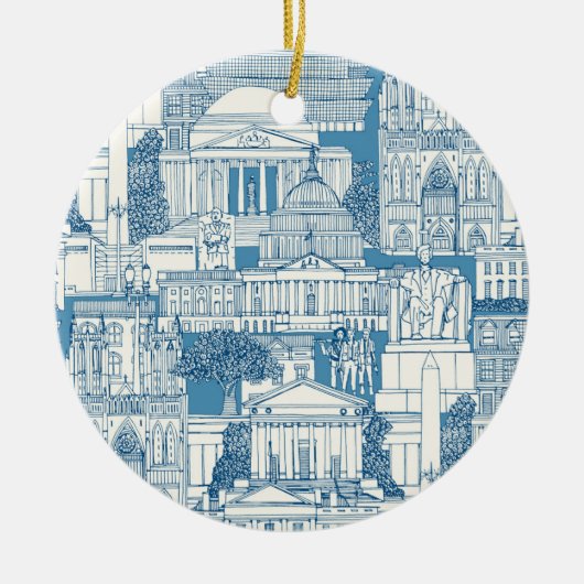 Washington DC toile blue セラミックオーナメント (正面)