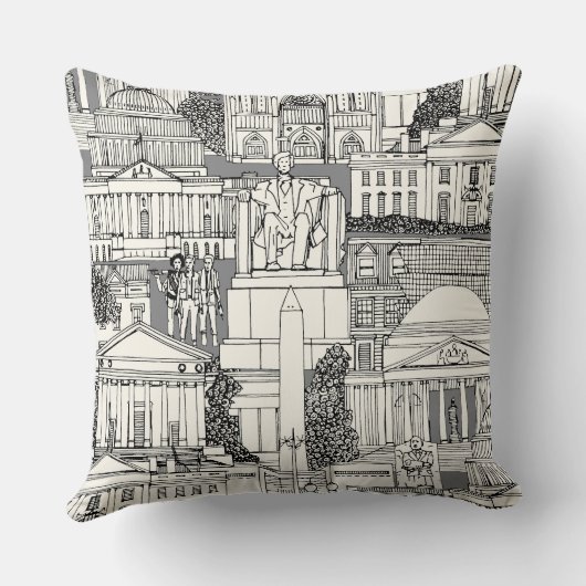 Washington DC toile gray クッション (裏面)