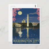 Washington DC、Water Reflections by Night、旅行 ポストカード (正面/裏面)