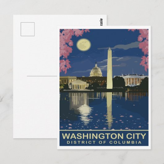 Washington DC、Water Reflections by Night、旅行 ポストカード (正面/裏面)