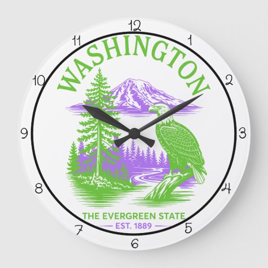 Washington Evergreen State Eagle ラージ壁時計 (正面)