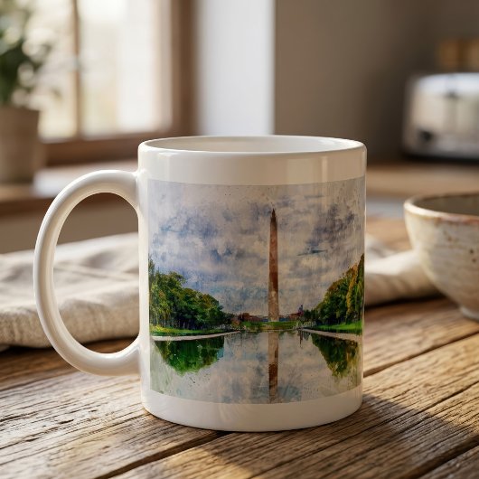 Washington Monument水彩反射 コーヒーマグカップ