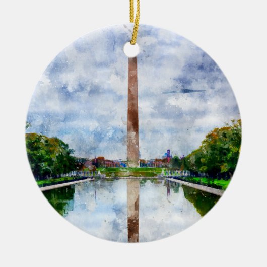 Washington Monument水彩反射 セラミックオーナメント (正面)