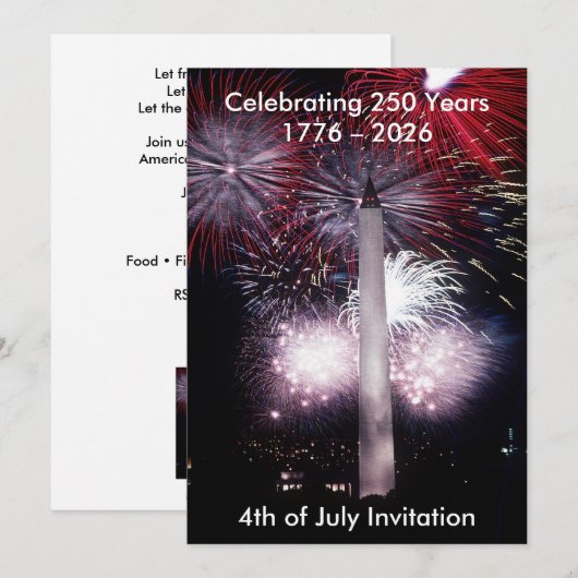 Washington Monument 250 Years 4th of July Party 招待状 (正面/裏面)