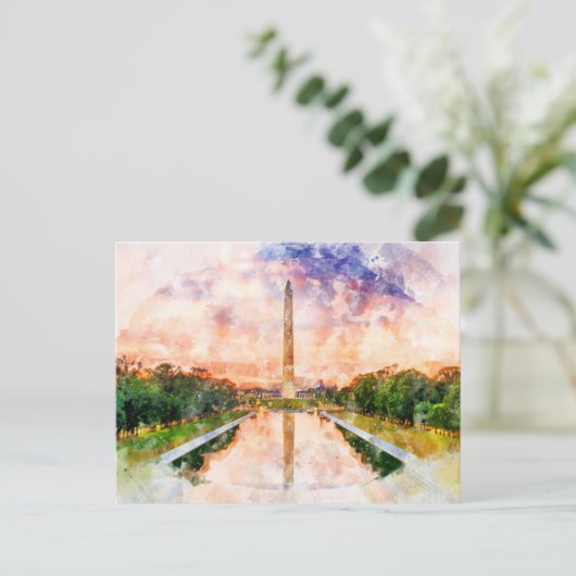 Washington Monument watercolor during sunset ポストカード (スタンド正面)