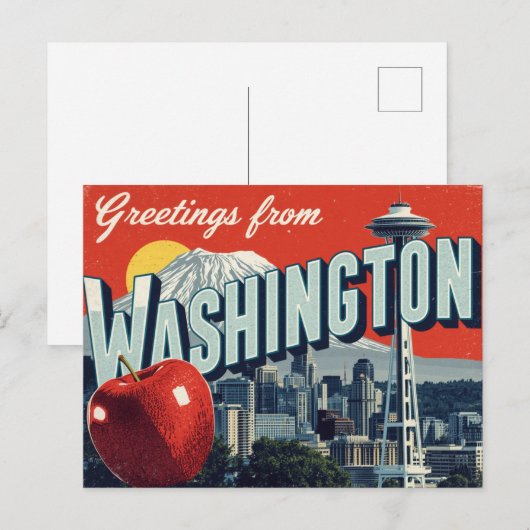 Washington Seattle Space Needle Apple ポストカード (正面/裏面)