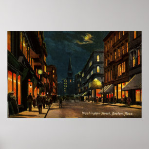 Washington St Boston MA at Night ポスター