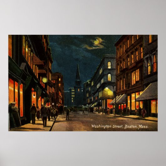 Washington St Boston MA at Night ポスター (正面)