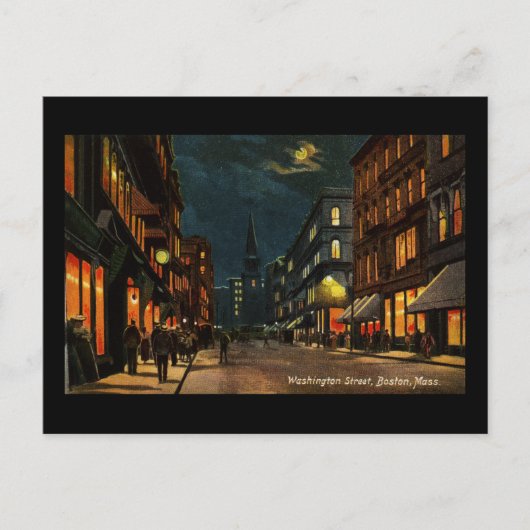 Washington St Boston MA at Night ポストカード (正面)