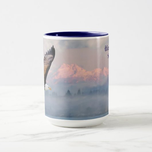 Washington State Eagle Over Olympic Mountains Blue マグカップ (中央)