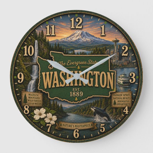 Washington State Evergreen Pacific Northwest Gift ラージ壁時計 (正面)