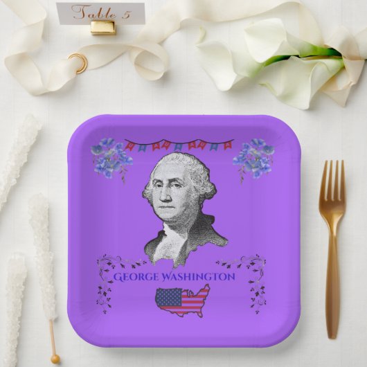 Washington's Contribution purple ペーパープレート (ウェディング)