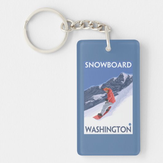 WashingtonSnowboardingのヴィンテージ旅行ポスター キーホルダー (正面)