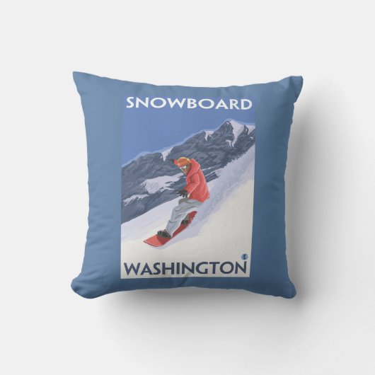 WashingtonSnowboardingのヴィンテージ旅行ポスター クッション (正面)