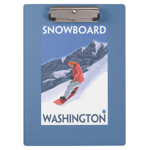 WashingtonSnowboardingのヴィンテージ旅行ポスター クリップボード