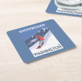 WashingtonSnowboardingのヴィンテージ旅行ポスター スクエアペーパーコースター (アングル)