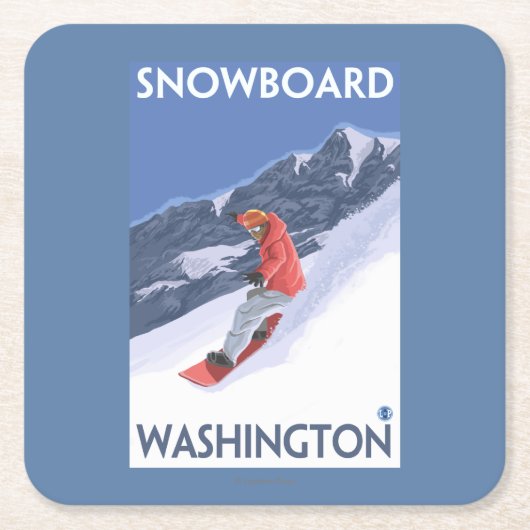 WashingtonSnowboardingのヴィンテージ旅行ポスター スクエアペーパーコースター (正面)