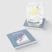 WashingtonSnowboardingのヴィンテージ旅行ポスター ストーンコースター (横)