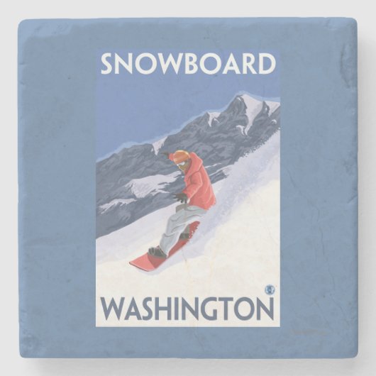 WashingtonSnowboardingのヴィンテージ旅行ポスター ストーンコースター (正面)