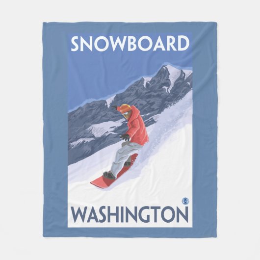 WashingtonSnowboardingのヴィンテージ旅行ポスター フリースブランケット (正面)