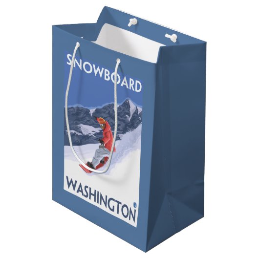 WashingtonSnowboardingのヴィンテージ旅行ポスター ミディアムペーパーバッグ (正面アングル)