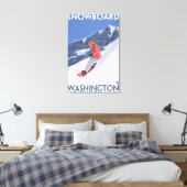 WashingtonSnowboarding Vintage Travelポスター キャンバスプリント (インサイチュ (寝室))