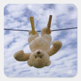 Waslijn met knuffelbeer die hangt te drogen. スクエアシール