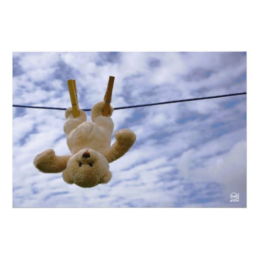 Waslijn met knuffelbeer die hangt te drogen. フォトプリント (正面)