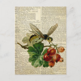 waspフローラアートヴィンテージ辞書ページ ポストカード