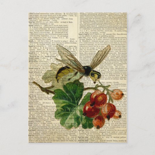 waspフローラアートヴィンテージ辞書ページ ポストカード (正面)