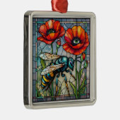 Wasp hornet bee stained glass vibrant poppy flower メタルオーナメント (右)