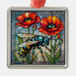 Wasp hornet bee stained glass vibrant poppy flower メタルオーナメント