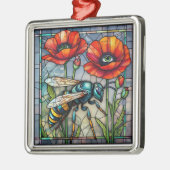 Wasp hornet bee stained glass vibrant poppy flower メタルオーナメント (左)