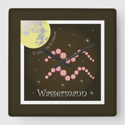 Wassermann 21. Januar bis 18. Februar Uhr スクエア壁時計 (正面)