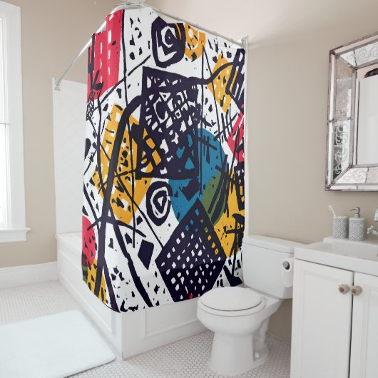 Wassily Kandinsky - Small Worlds V抽象芸術アート シャワーカーテン (インサイチュ)