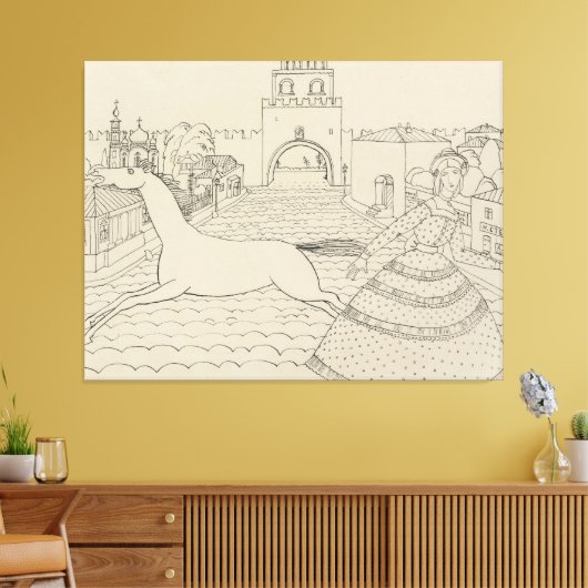 Wassily Kandinsky - Zeichnung ‘mit Grüner Dame’ キャンバスプリント (インサイチュ (リビング))