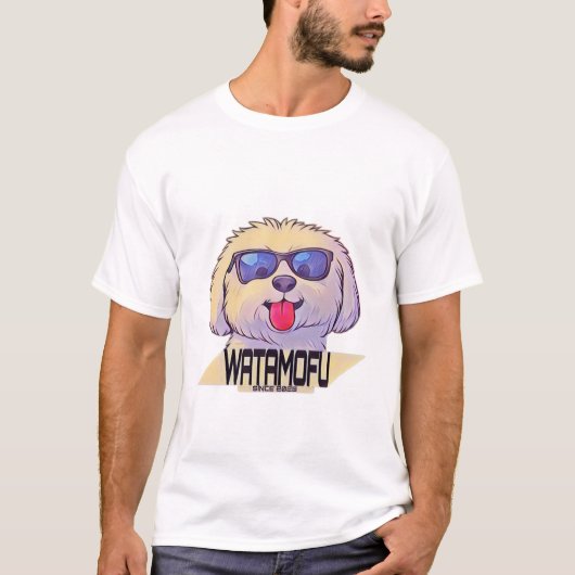 WATAMOFU Pop‑Art Bichon Frise T-Shirt Tシャツ (正面)
