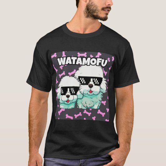 WATAMOFU Pop‑Art Bichon Frise T-Shirt Tシャツ (正面)