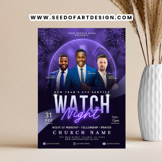 Watch Night New Year's Eve Church Service Flyer チラシ